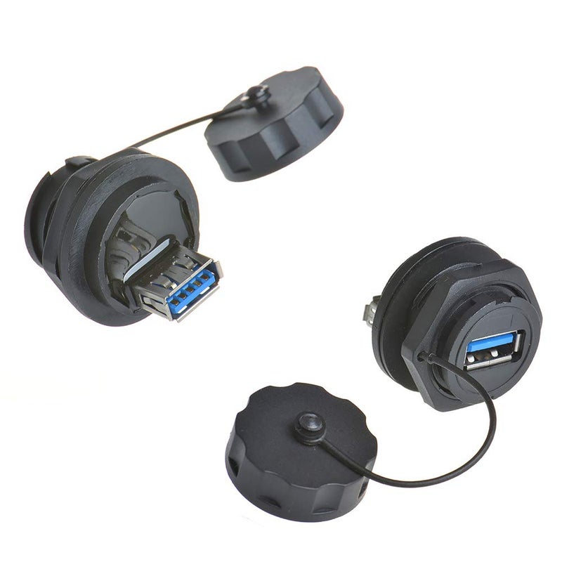 ANMBEST 2PCS Electrical USB3.0 IP67 Waterproof Connector Industrial Standard Double Head Coupler Adapter Female to Female Socket Plug Panel Mount with Waterproof/Dust Cap Compatible with USB2.0 - Image 1